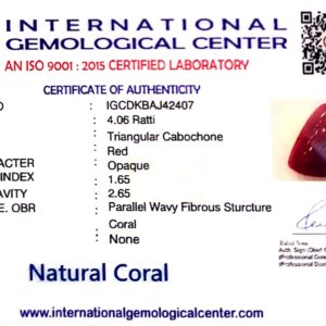 Natural Italian Red Coral | Certified Triangular Cabochon Moonga | Untreated Gemstone IGCDKBAJ42407