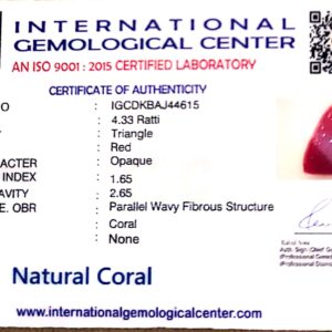 Natural Italian Red Coral | Certified Untreated | Triangle Cut No. IGCDKBAJ44615